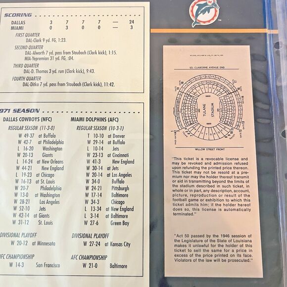 SUPER BOWL VI Cowboys v Dolphins Willabee & Ward Super Bowl 6 TICKET STUB Gold - Picture 9 of 9